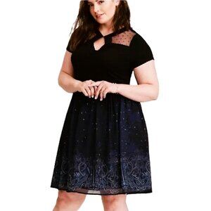 Harry Potter Black & Navy Hogwarts Night Sky Border Print Skater Dress 4 (4X/26)